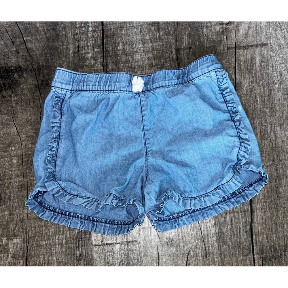 Carters Girls Blue Chambray Ruffle Trim Pull On Shorts Size 4/5 100% Cotton